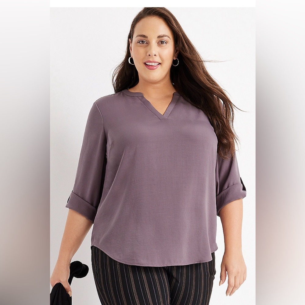 Maurices Purple 3/4 Sleeve Popover Blouse Size XL Flowy V Neck